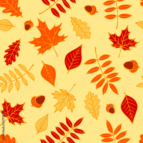 Seamless pattern with autumn leaves. Hand drawn vector illustration.