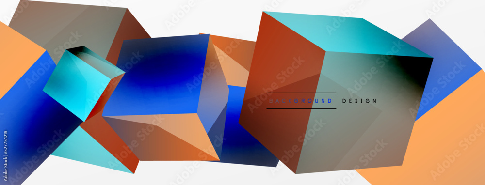 3d cubes vector abstract background. Composition of 3d square shaped basic geometric elements. Trendy techno business template for wallpaper, banner, background or landing 3d cubes vector abstract background. Composition of 3d square shaped basic geometric elements. Trendy techno business template for wallpaper, banner, background or landing
