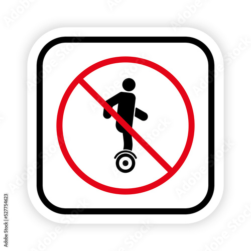 Hoverboard Restriction Black Silhouette Icon. Electrical Gyroscooter Forbid Pictogram. Gyro Scooter Red Stop Symbol. No Allowed Hover Board Sign. Hoverboard Prohibit. Isolated Vector Illustration