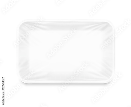 Universal horizontal white tray container mockup. Vector illustration isolated on white background. Layered template file easy to use for your promo product. EPS10.