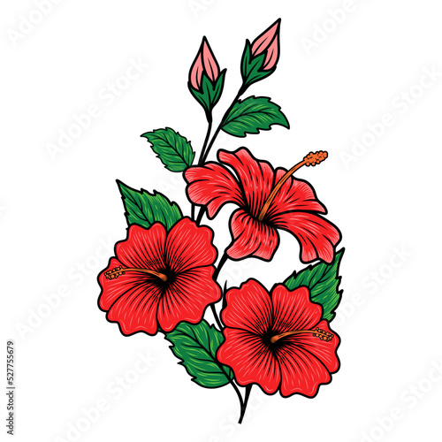 hibiscus flower vector logo. Leaf, twig and flower design elements, for labels, signs, t-shirts. Vector illustration