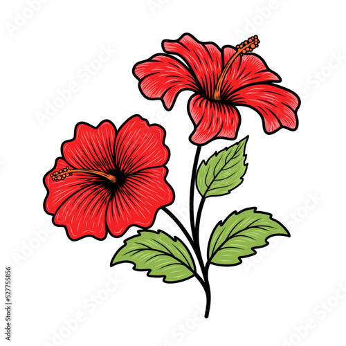 hibiscus flower illustration vector logo design. Bouquets, leaves and stems for handmade products and other businesses