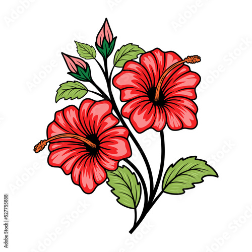 Natural logo of hibiscus symbol, hibiscus tropical flower concept in vintage style for web design, florist and other business.