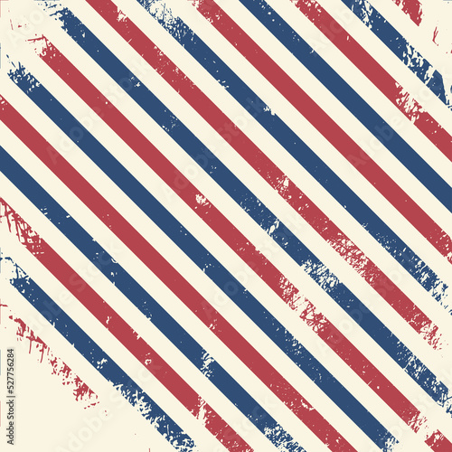 Barber colored liner vintage shabby grunge background. Blue red vector pattern. Diagonal stripe pattern