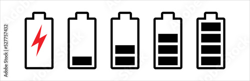 battery power icon set. battery charge level. battery charging icon. symbol. vector illustration.