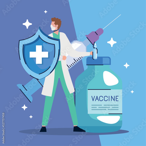 doctor with vaccine shield