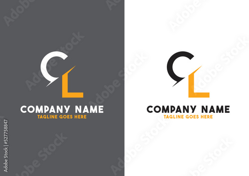 CL Black Orange Letter Logo Design with creative line cut