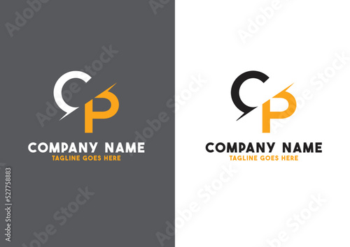 CP Black Orange Letter Logo Design with creative line cut