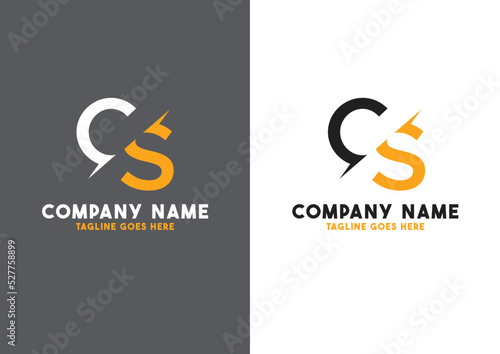CS Black Orange Letter Logo Design with creative line cut