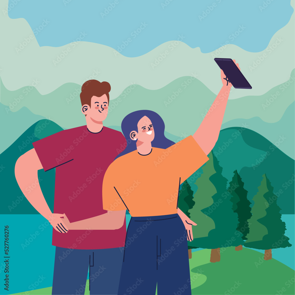 couple taking a selfie in landscape couple taking a selfie in landscape