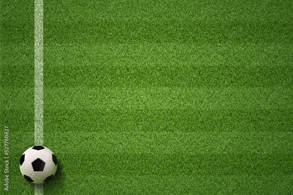 Soccer field or Football field with soccer ball on green grass ...
