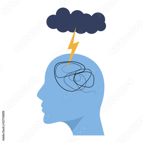 Mental health concept,  head silhouette with brain psycho therapy, bipolar concept, therapist and patient, sign symbol vector flat illustration