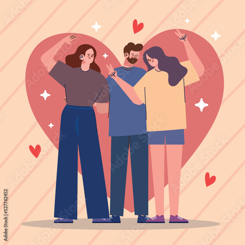 three young friends with hearts