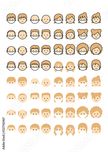 Human face, face mask, Vector illustration man and female set アイコン 顔 男 女 ピクトグラム マスク 風邪 イラスト, blond hair photo