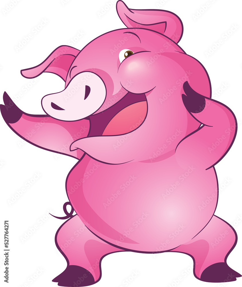 Fototapeta premium cute little pigs cheerful funny dance and many emotion acting