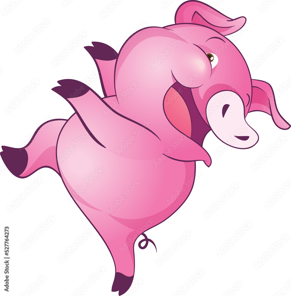 Fototapeta premium cute little pigs cheerful funny dance and many emotion acting