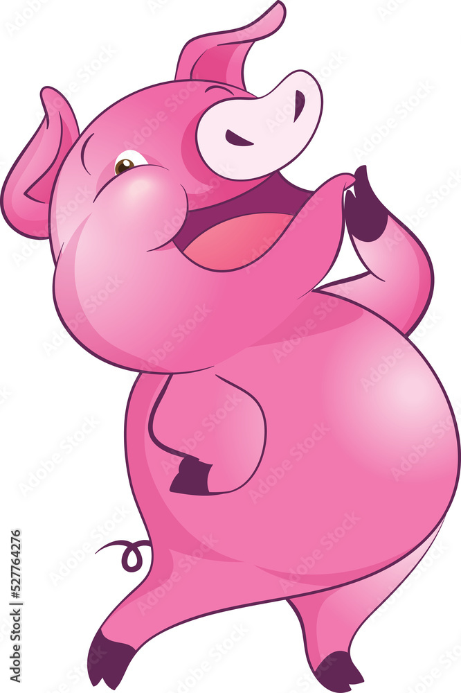 Fototapeta premium cute little pigs cheerful funny dance and many emotion acting