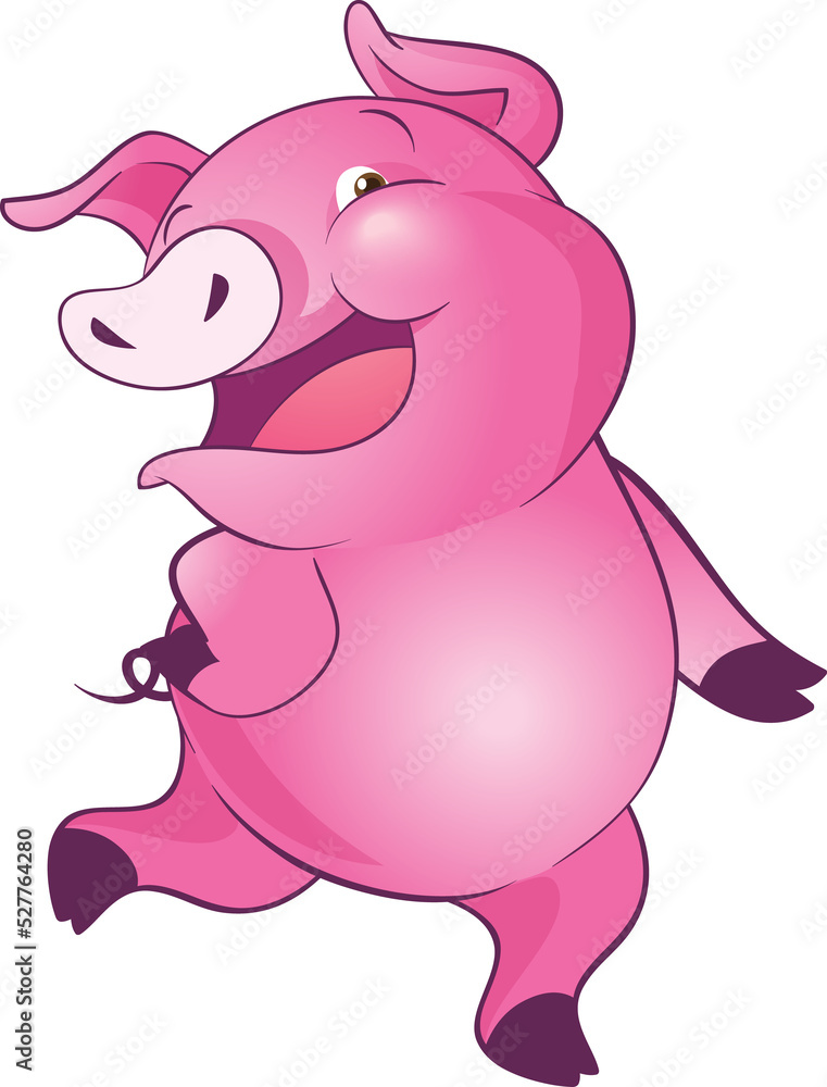 Naklejka premium cute little pigs cheerful funny dance and many emotion acting