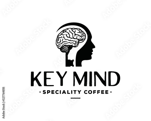 Key mind vector. Human brain with key symbol icon. Smart people illustration logo