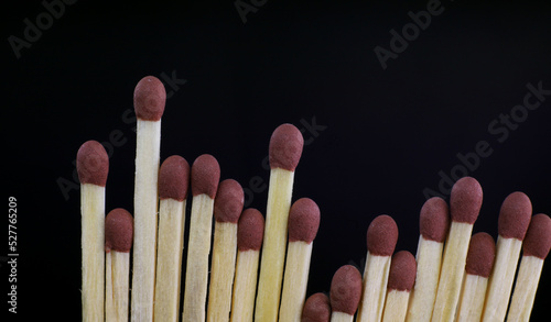 close-up matchsticks on black background