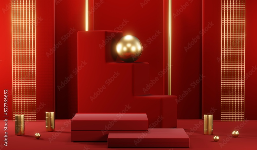 3D rendering of blank product background for cream cosmetics Modern red podium background 3D rendering of blank product background for cream cosmetics Modern red podium background