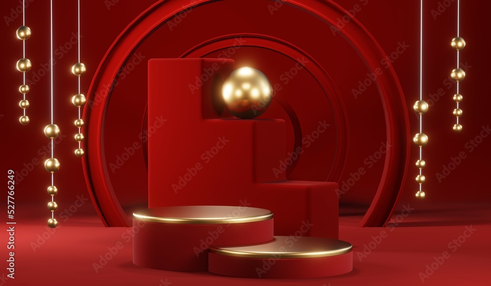 3D rendering of blank product background for cream cosmetics Modern red podium background 3D rendering of blank product background for cream cosmetics Modern red podium background