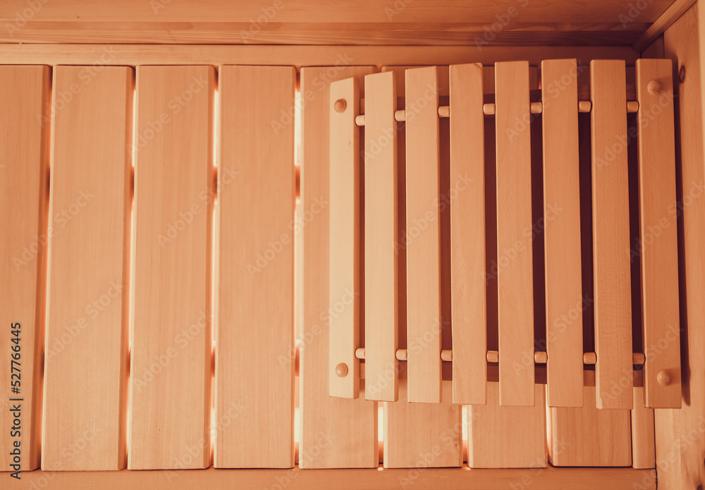 Sauna. Wooden Finnish sauna, empty steam room Sauna. Wooden Finnish sauna, empty steam room