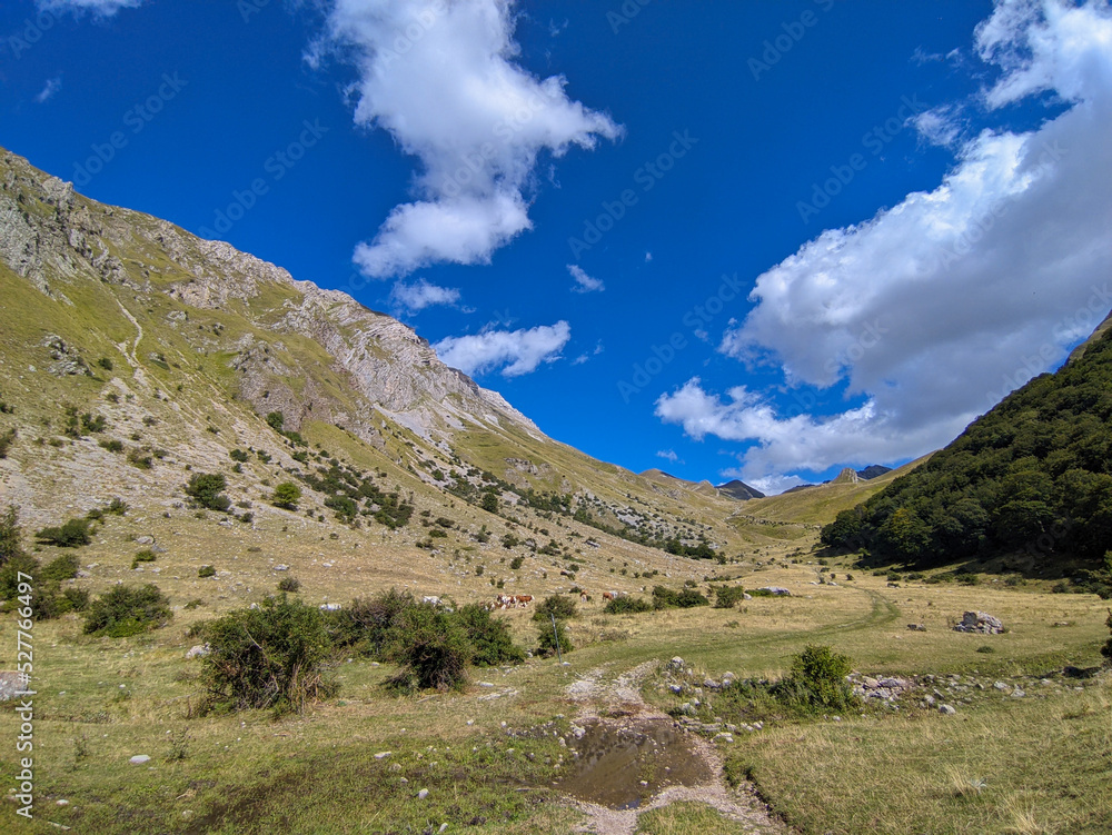 Beautiful view of Valle del Chiarino in Abruzzo during summer day of august with blue sky in Italy