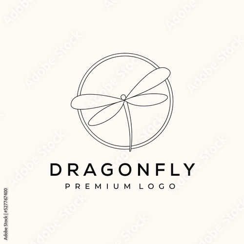 cute dragonfly line art logo vector minimalist illustration design, bug logo design