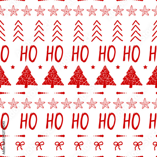 ho ho Christmas wrapping paper, seamless red Christmas pattern.
