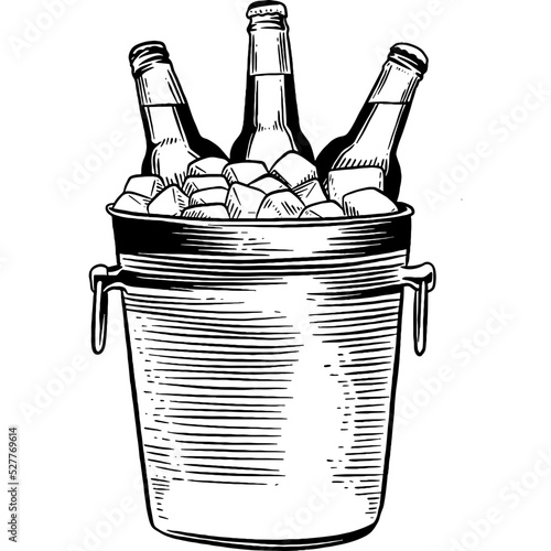 Hand drawn Beer Bottles in an Ice Bucket Sketch Illustration