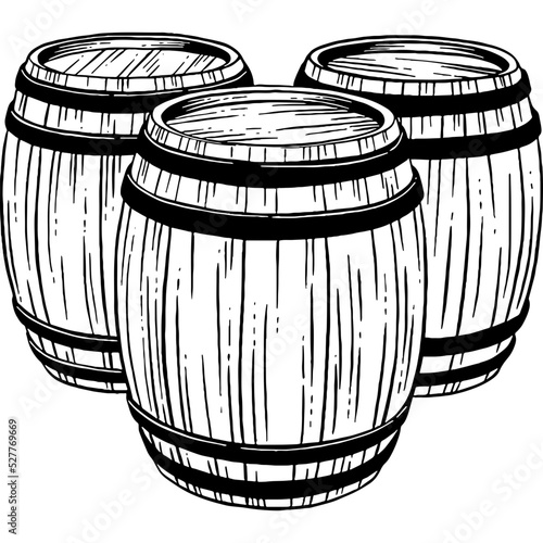 Photo Hand drawn Wooden Barrels Sketch Illustration