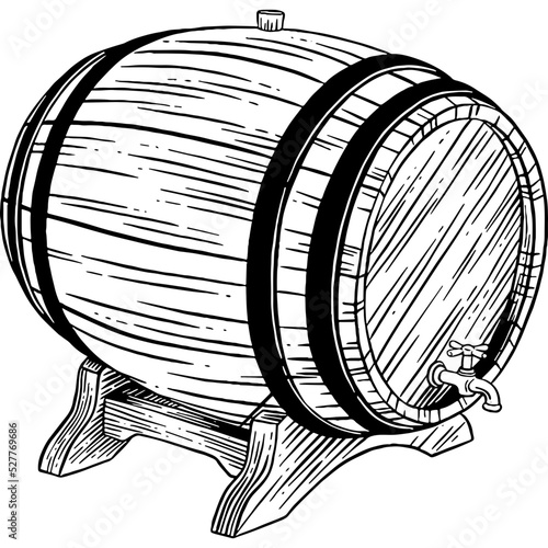 Hand drawn Wooden Barrel with Tap Sketch Illustration