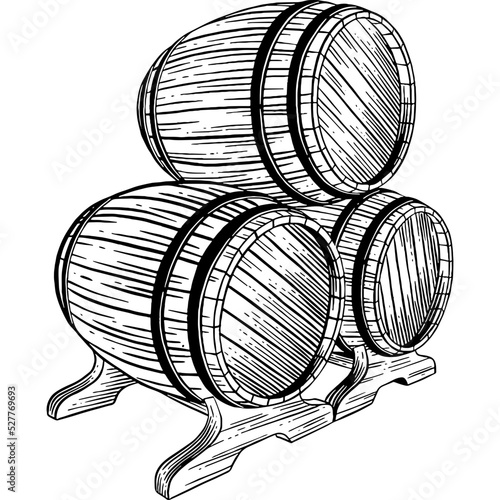 Hand drawn Stack of Wooden Barrels Sketch Illustration