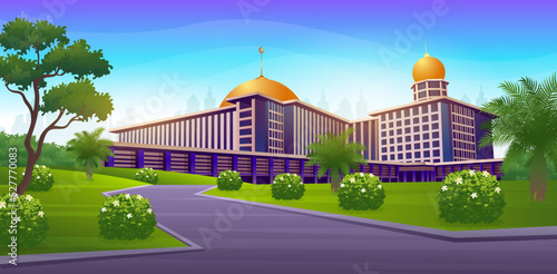 Istiqlal mosque in jakarta, indonesia. the largest mosque in southeast asia with beautiful city park vector illustration photo