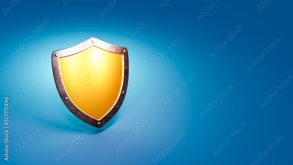 Metallic Shield Shape on Blue Background Metallic Shield Shape on Blue Background
