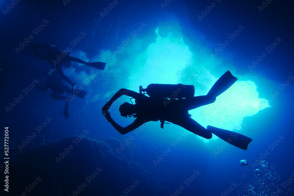 Scuba diving at Blue Hole in Palau. Diving on the reefs of the Palau archipelago. Scuba diving at Blue Hole in Palau. Diving on the reefs of the Palau archipelago.