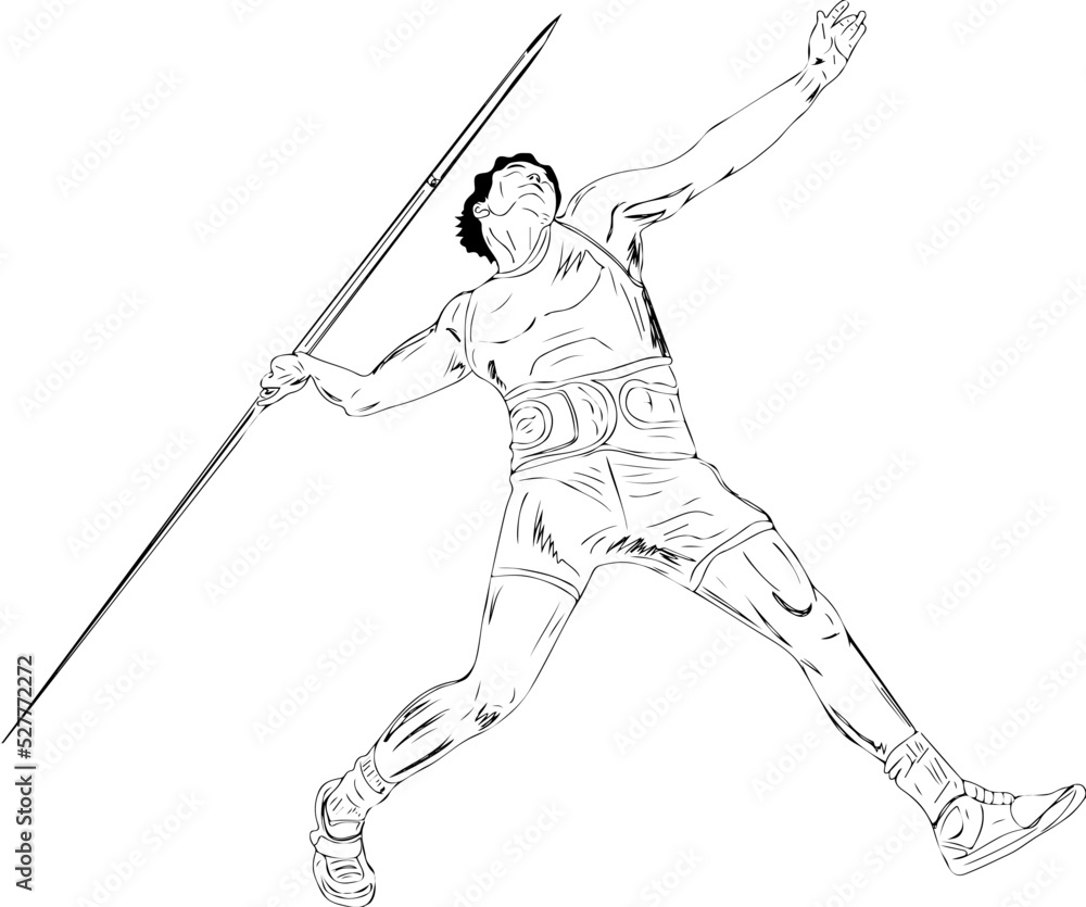 Javelin Thrower vector, Javelin Thrower players cartoon doodle sketch