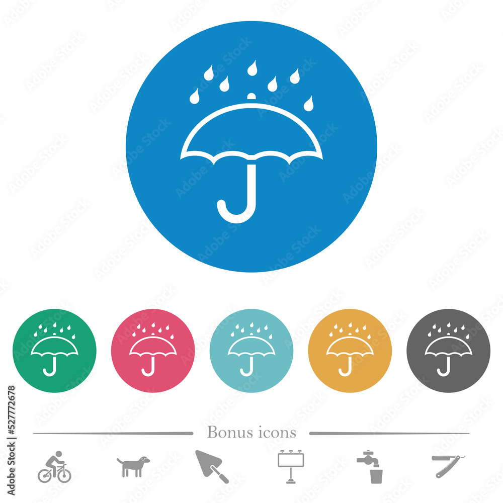 Umbrella with rain outline flat round icons Umbrella with rain outline flat round icons