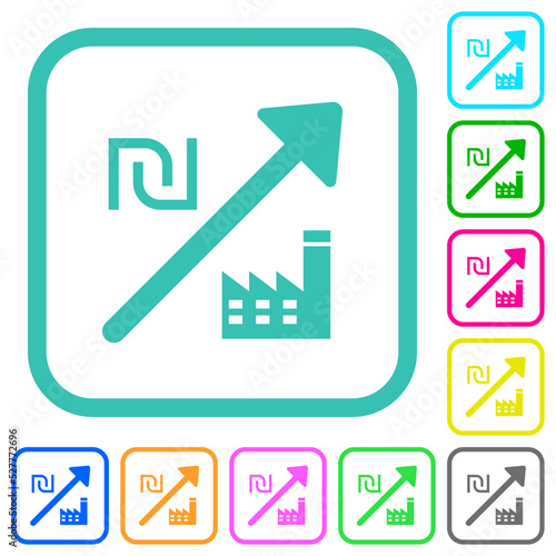 Rising power plant israeli new shekel prices vivid colored flat icons