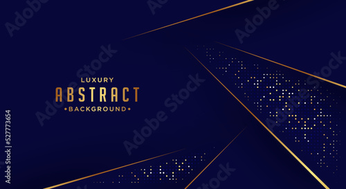 Abstract curve overlapping on dark blue background with glitter and golden lines.