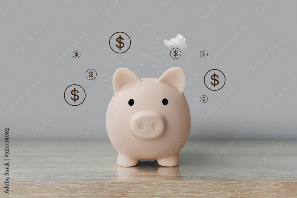 Fototapeta premium business finance and saving money investment, Icon graphic with piggy bank saving concept. Balance savings and investment
