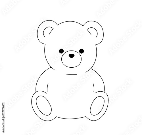 Vector isolated one sitting teddy bear toy full face colorless black and white contour line drawing