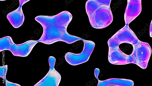 Fluid color glass drops y2k background. Holographic dynamic iridescent retrowave liquid forms. 3d render illustration