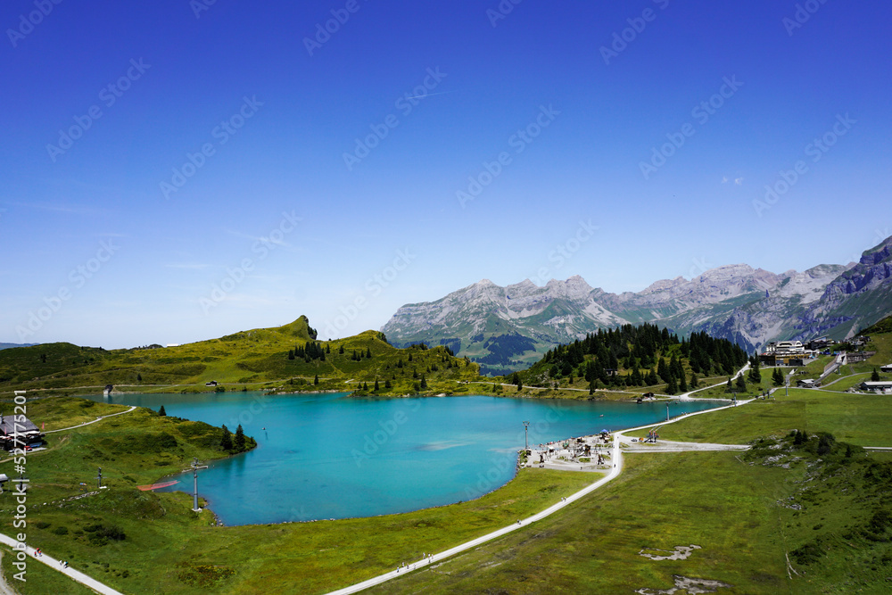 Idyllic panorama view of Glacier and alp lake. Location place Swiss alps, canton Bern. Scenic image of most popular tourist attraction. Discover the beauty of the earth.