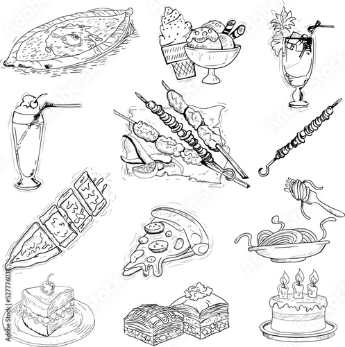 Vector set art with foods and drinks