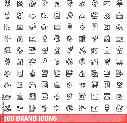 100 brand icons set. Outline illustration of 100 brand icons vector set isolated on white background