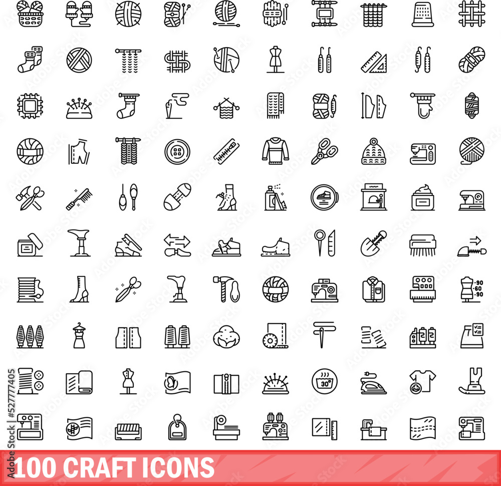 100 craft icons set. Outline illustration of 100 craft icons vector set isolated on white background 100 craft icons set. Outline illustration of 100 craft icons vector set isolated on white background