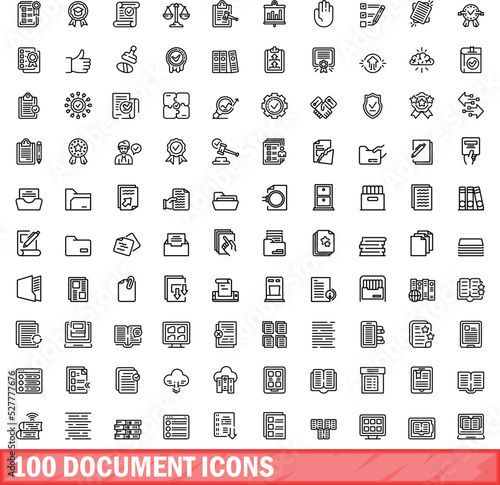 100 document icons set. Outline illustration of 100 document icons vector set isolated on white background
