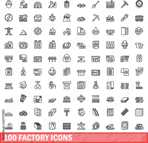 100 factory icons set. Outline illustration of 100 factory icons vector set isolated on white background